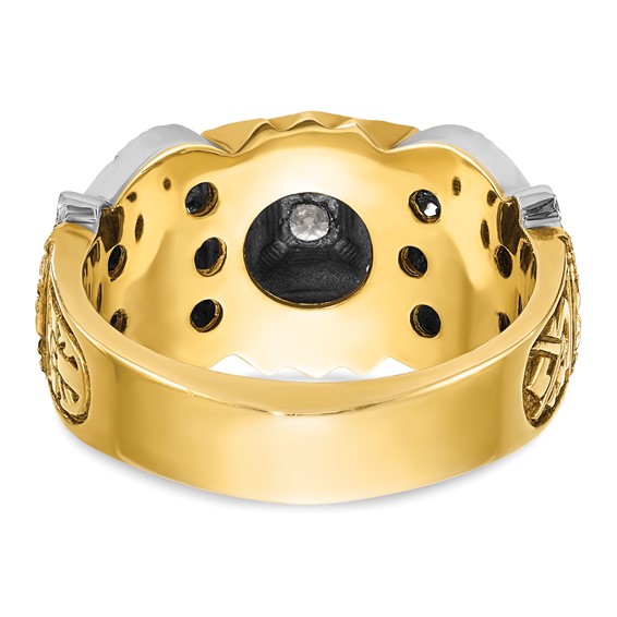 IBGoodman 14k Two-tone Men's Polished and Textured with Black Enamel and Diamond 32nd Degree Scottish Rite Masonic Ring