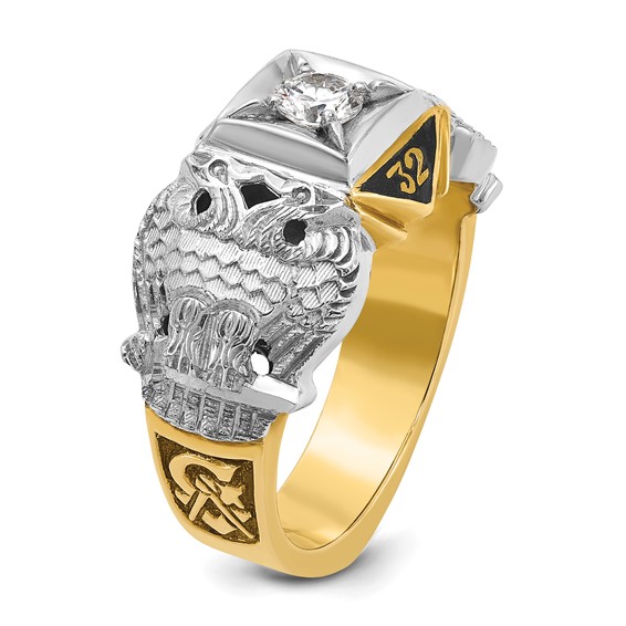 IBGoodman 14k Two-tone Men's Polished and Textured with Black Enamel and Diamond 32nd Degree Scottish Rite Masonic Ring