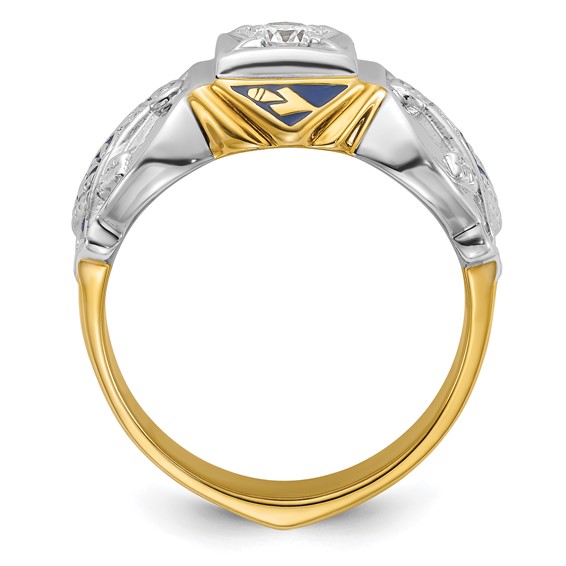 IBGoodman 14k Two-tone Men's Polished and Textured with Blue Enamel and Diamond Blue Lodge Master Masonic Ring