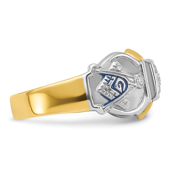 IBGoodman 14k Two-tone Men's Polished and Textured with Blue Enamel and Diamond Blue Lodge Master Masonic Ring