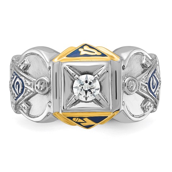 IBGoodman 14k Two-tone Men's Polished and Textured with Blue Enamel and Diamond Blue Lodge Master Masonic Ring