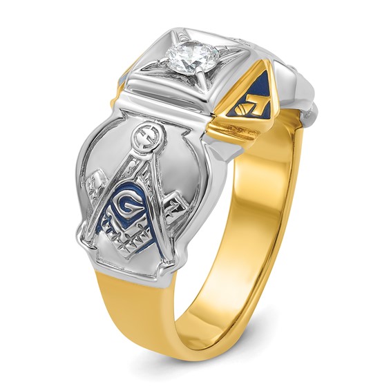 IBGoodman 14k Two-tone Men's Polished and Textured with Blue Enamel and Diamond Blue Lodge Master Masonic Ring