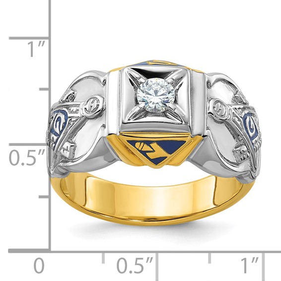 IBGoodman 14k Two-tone Men's Polished and Textured with Blue Enamel and Diamond Blue Lodge Master Masonic Ring