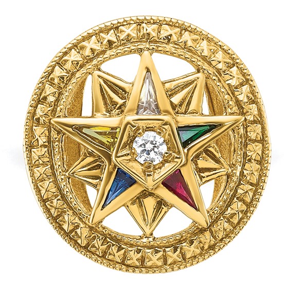 IBGoodman 14k Women's Polished and Textured with Multi-color CZ and Diamond Eastern Star Masonic Ring