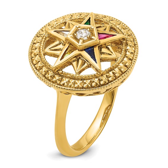 IBGoodman 14k Women's Polished and Textured with Multi-color CZ and Diamond Eastern Star Masonic Ring