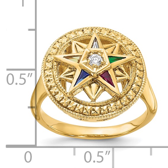 IBGoodman 14k Women's Polished and Textured with Multi-color CZ and Diamond Eastern Star Masonic Ring