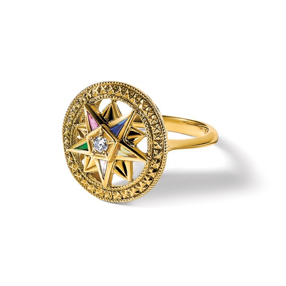 IBGoodman 14k Women's Polished and Textured with Multi-color CZ and Diamond Eastern Star Masonic Ring