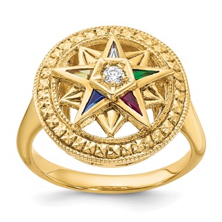 IBGoodman 14k Women's Polished and Textured with Multi-color CZ and Diamond Eastern Star Masonic Ring