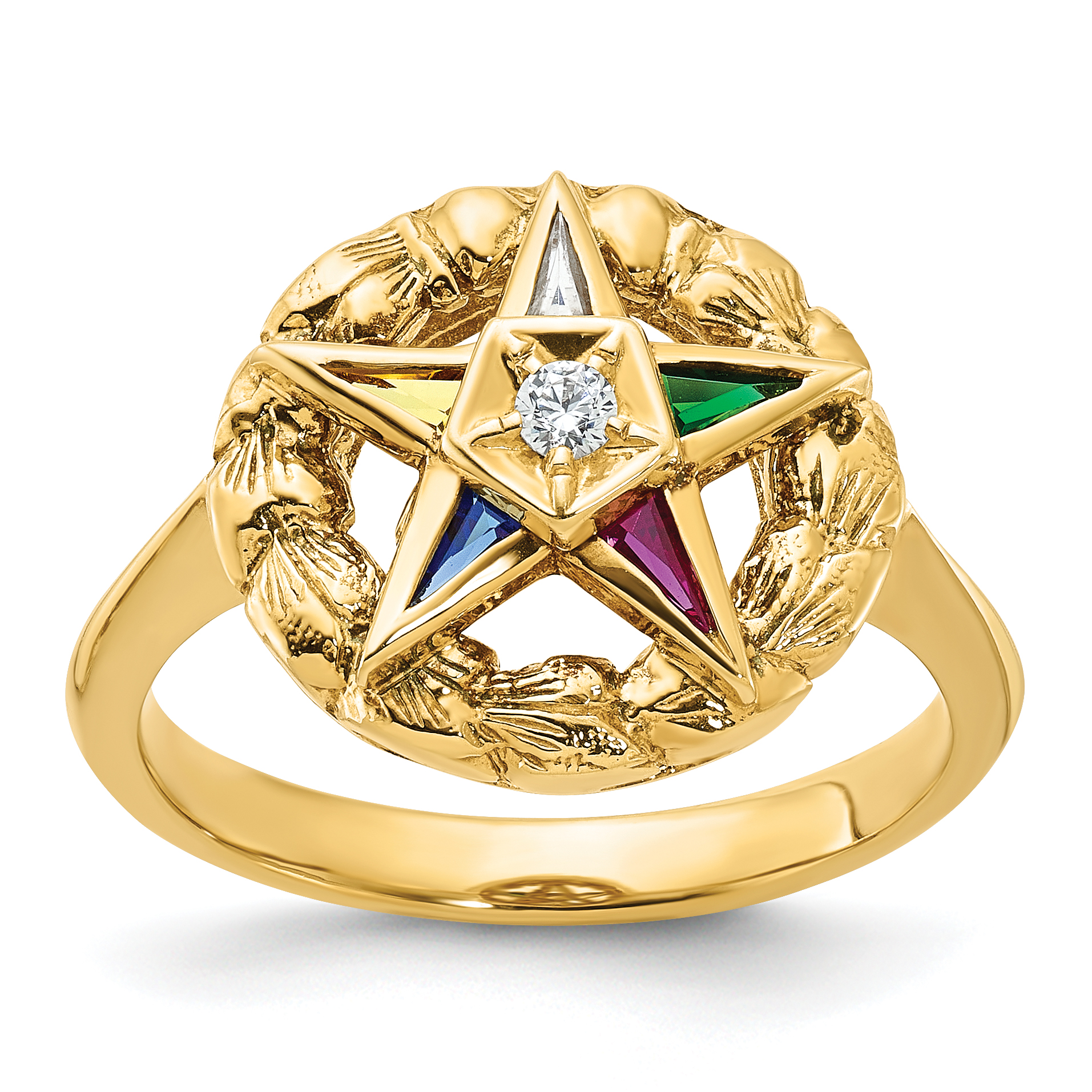 IBGoodman 14k Women's Polished and Textured with Multi-color CZ and Diamond Eastern Star Masonic Ring (B02566-4YAA)