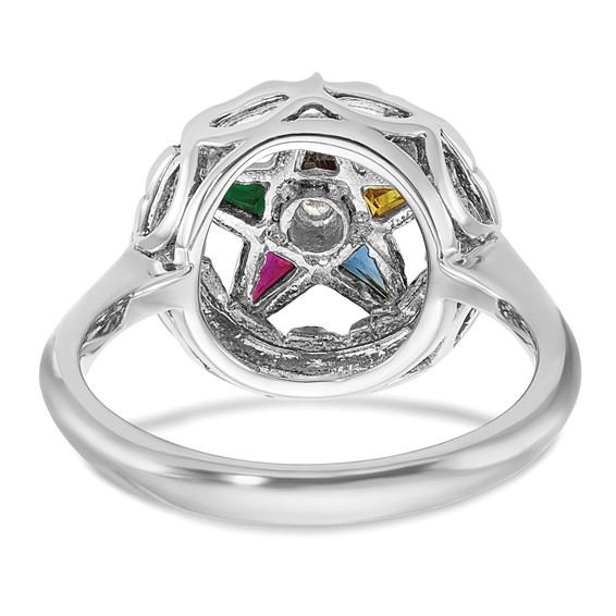 IBGoodman Sterling Silver Women's Polished and Textured with Multi-color CZ and Diamond Eastern Star Masonic Ring