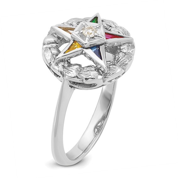 IBGoodman Sterling Silver Women's Polished and Textured with Multi-color CZ and Diamond Eastern Star Masonic Ring