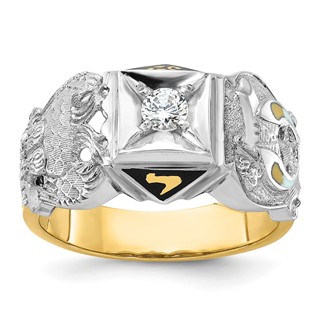 IBGoodman 14k Two-tone Men's Polished and Textured Double Eagle Masonic Shriner's Ring Mounting