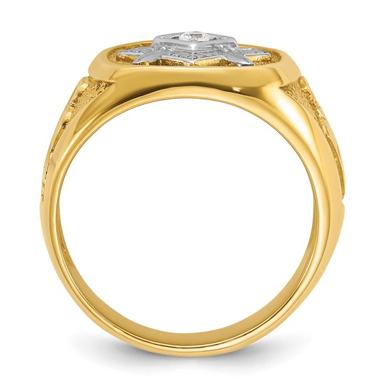 IBGoodman 14k with White Rhodium Men's Polished and Textured Diamond Blue Lodge Master Masonic Ring