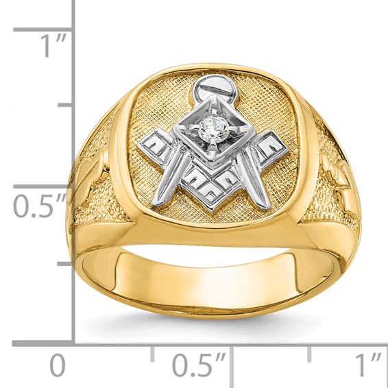 IBGoodman 14k with White Rhodium Men's Polished and Textured Diamond Blue Lodge Master Masonic Ring