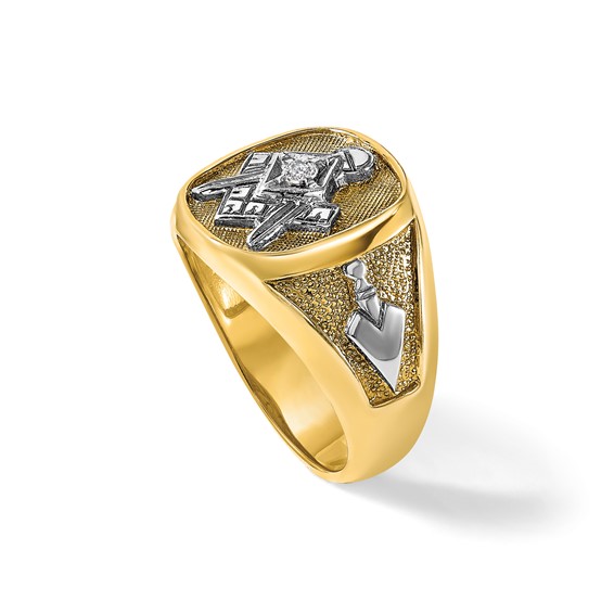 IBGoodman 14k with White Rhodium Men's Polished and Textured Diamond Blue Lodge Master Masonic Ring