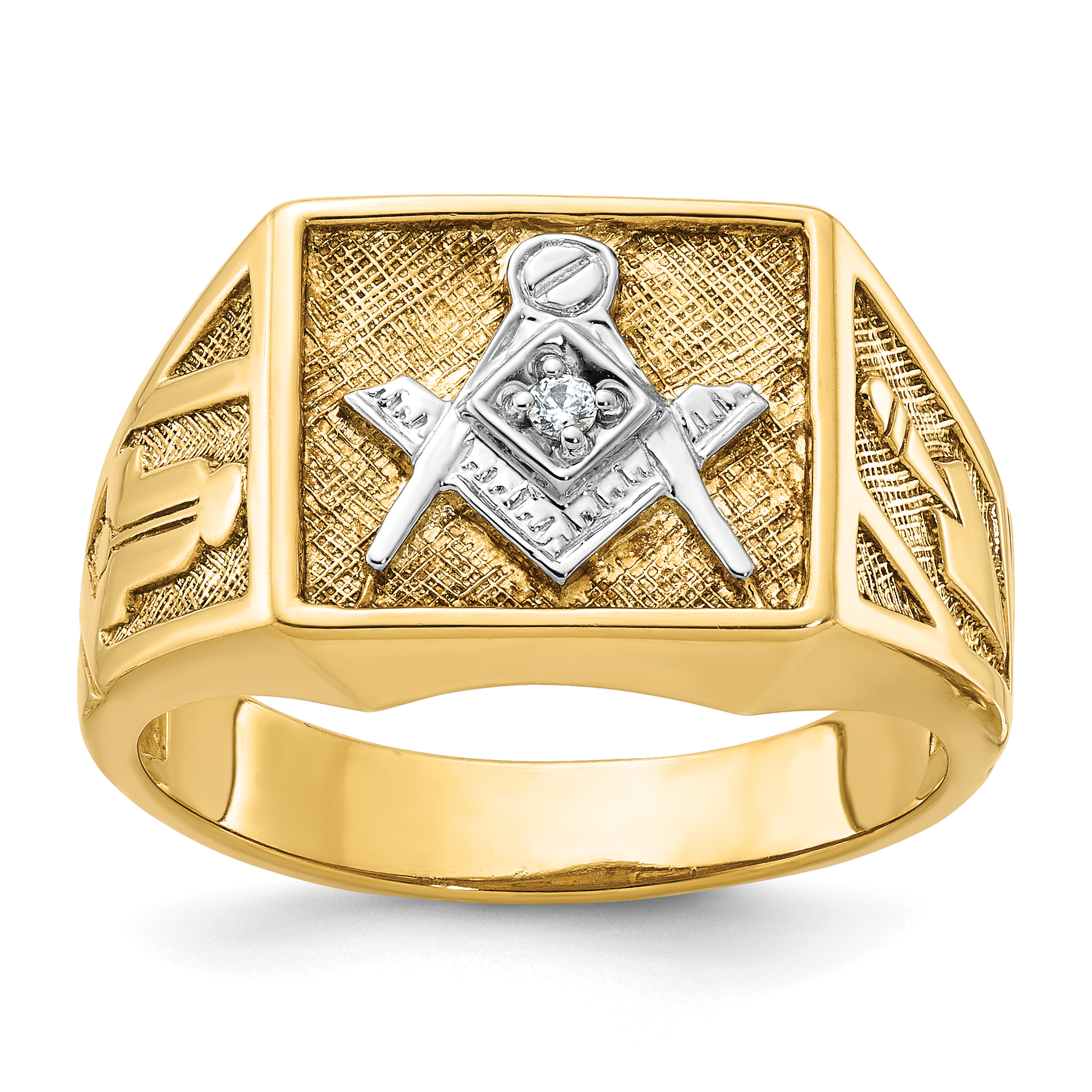 IBGoodman 10k with White Rhodium Men's Polished and Textured Diamond Blue Lodge Master Masonic Ring (B02588-0YA)