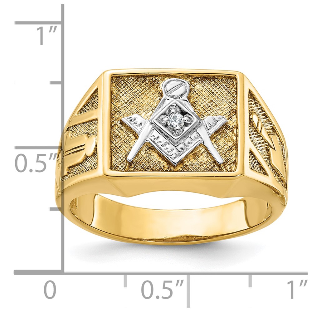 IBGoodman 14k with White Rhodium Men's Polished and Textured Diamond Blue Lodge Master Masonic Ring (B02588-4YAA)