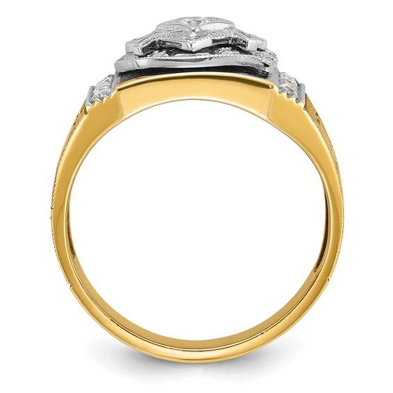 IBGoodman 10k Two-tone Men's Polished and Textured with Blue and Black Enamel Diamond Blue Lodge Master Masonic Ring