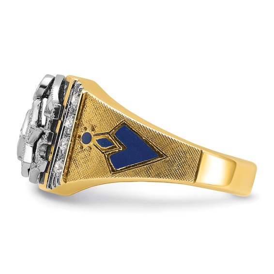 IBGoodman 10k Two-tone Men's Polished and Textured with Blue and Black Enamel Diamond Blue Lodge Master Masonic Ring