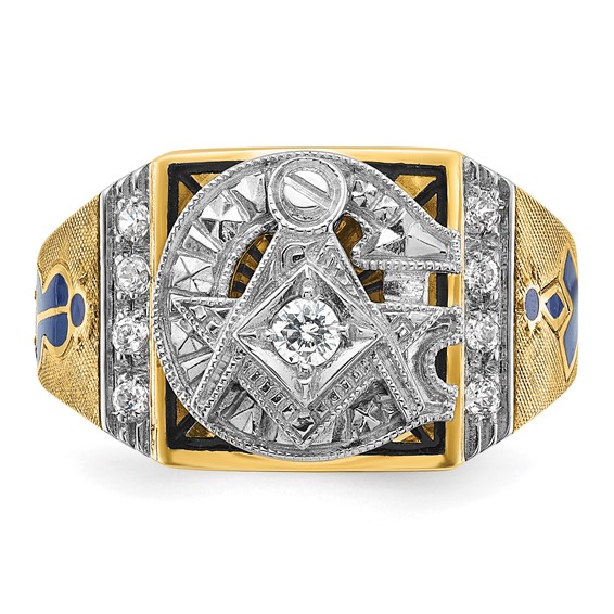 IBGoodman 10k Two-tone Men's Polished and Textured with Blue and Black Enamel Diamond Blue Lodge Master Masonic Ring