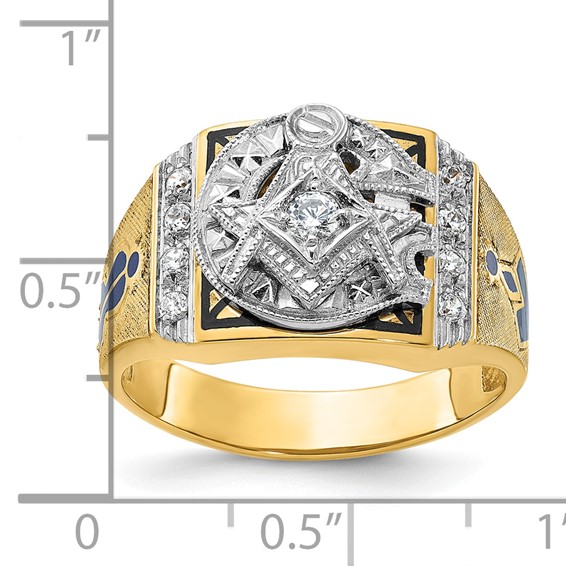 IBGoodman 14k Two-tone Men's Polished and Textured with Blue and Black Enamel Diamond Blue Lodge Master Masonic Ring