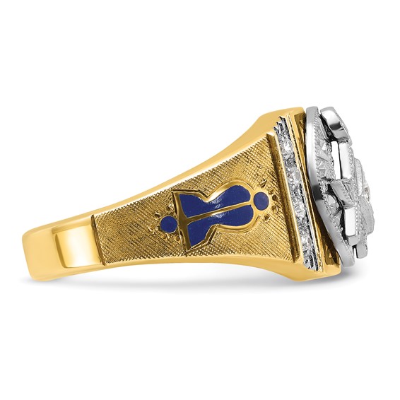 IBGoodman 10k Two-tone Men's Polished and Textured with Blue and Black Enamel Diamond Blue Lodge Master Masonic Ring