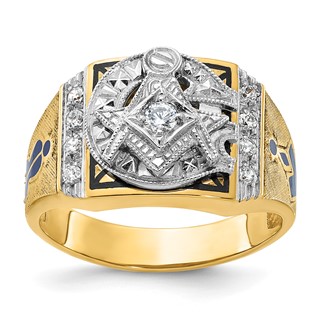 IBGoodman 10k Two-tone Men's Polished and Textured with Blue and Black Enamel Diamond Blue Lodge Master Masonic Ring