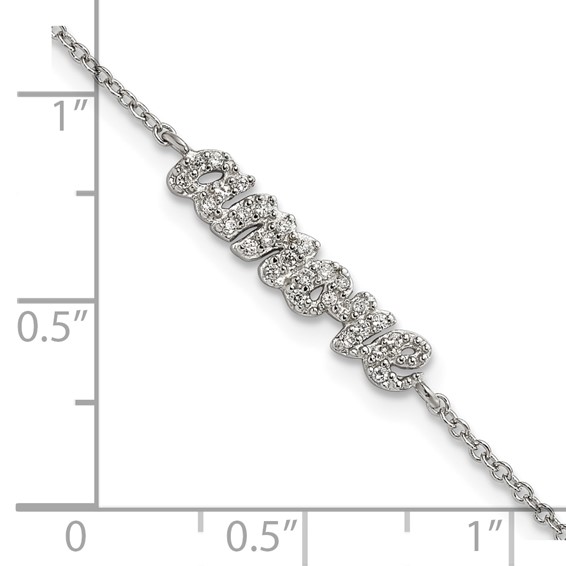 Sterling Silver Rhodium-plated CZ "AMOUR" 7in Bracelet