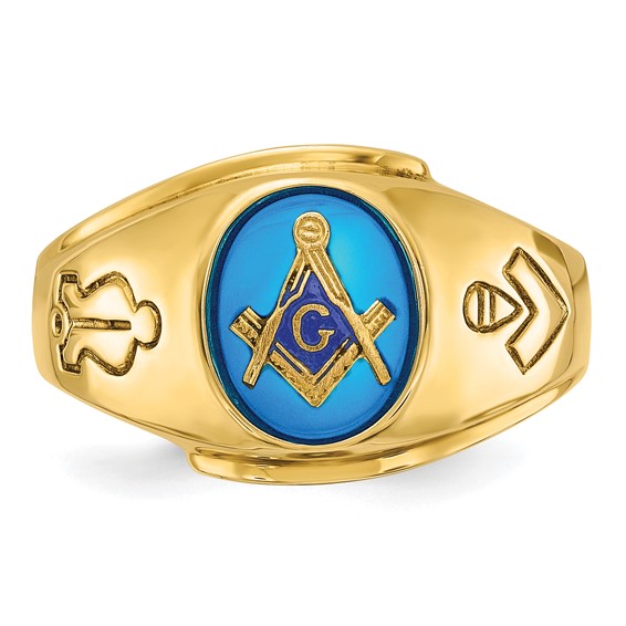 IBGoodman 14k Men's Polished and Grooved with Oval Created Sapphire Blue Lodge Master Masonic Ring