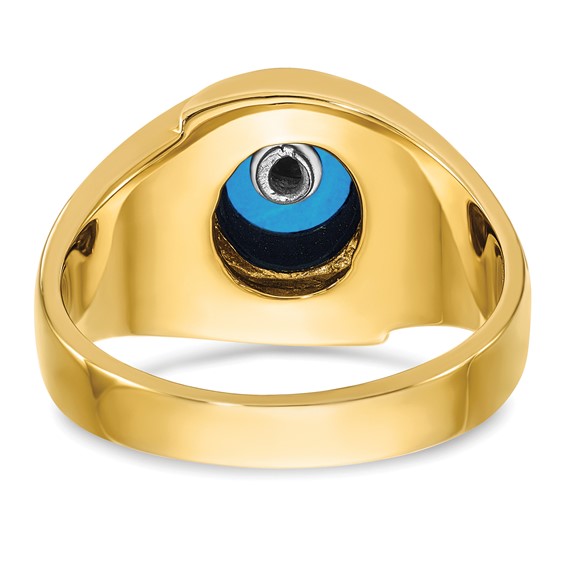 IBGoodman 14k Men's Polished and Grooved with Oval Created Sapphire Blue Lodge Master Masonic Ring