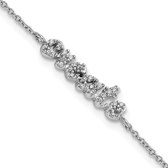Sterling Silver Rhodium-plated CZ "CREATE" 7.25in Bracelet