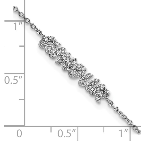 Sterling Silver Rhodium-plated CZ "AMOUR" 7in Bracelet