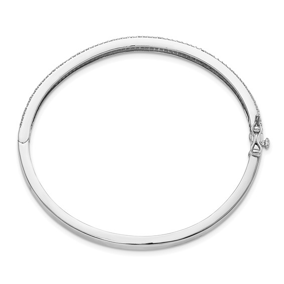 Sterling Silver Rhod Plated CZ Hinged Bangle
