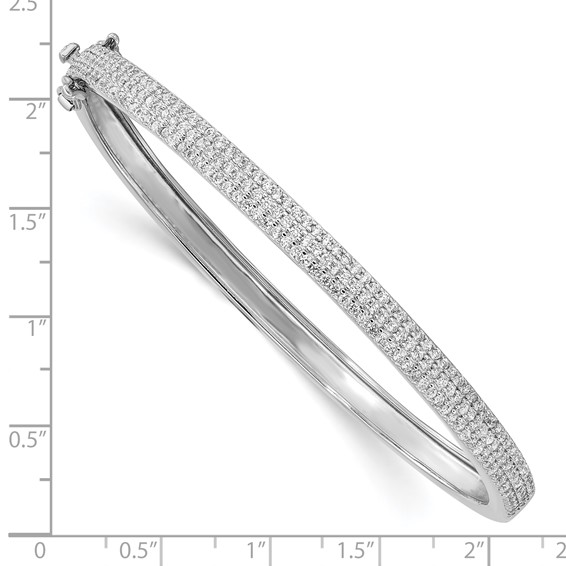 Sterling Silver Rhod Plated CZ Hinged Bangle