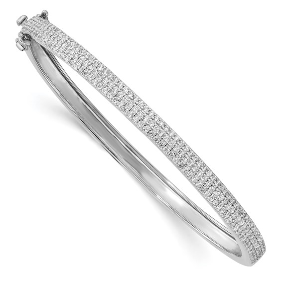 Sterling Silver Rhod Plated CZ Hinged Bangle