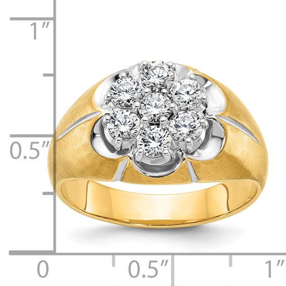 IBGoodman 14k Two-tone with White Rhodium Men's Polished Satin and Grooved 1 Carat AA Quality Diamond Round Cluster Ring