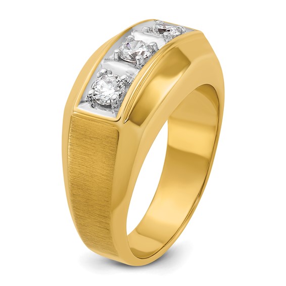 IBGoodman 14k Two-tone Men's Polished and Satin 3-Stone 1/2 Carat AA Quality Diamond Ring
