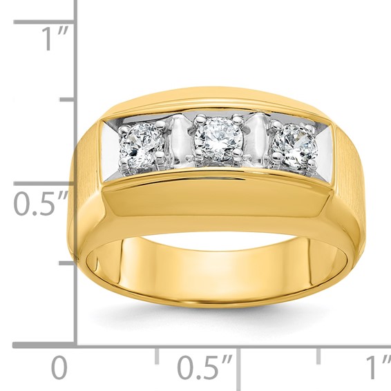 IBGoodman 14k Two-tone Men's Polished and Satin 3-Stone 1/2 Carat AA Quality Diamond Ring