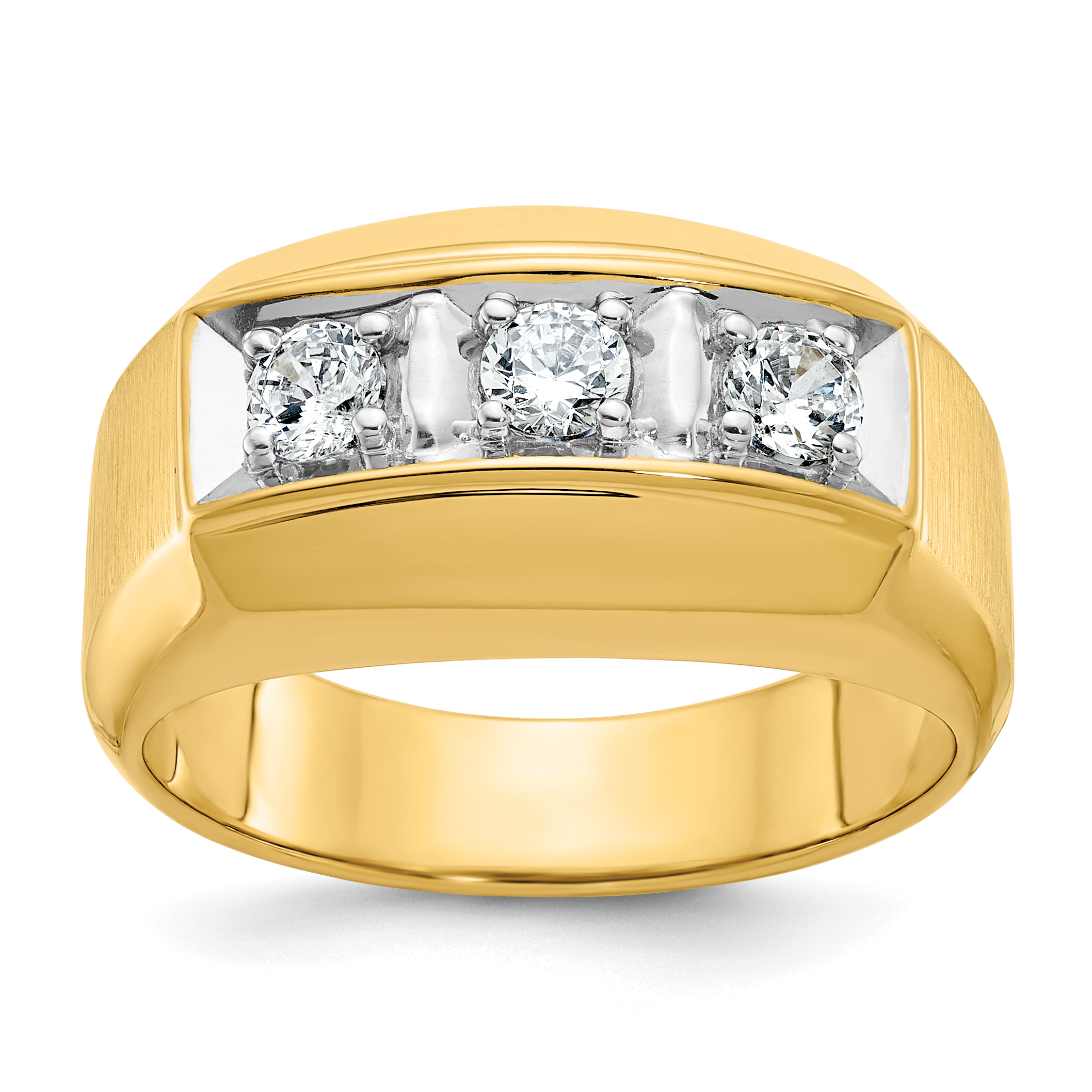 IBGoodman 14k Two-tone Men's Polished and Satin 3-Stone 1/2 Carat AA Quality Diamond Ring (B04131-4YWAA)