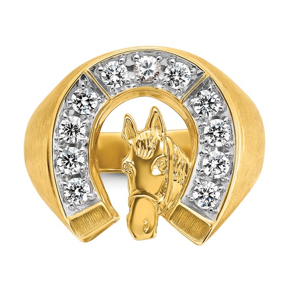 IB Goodman 14k with White Rhodium Mens Satin Horse and Horseshoe 3/4 carat Diamond Complete Ring