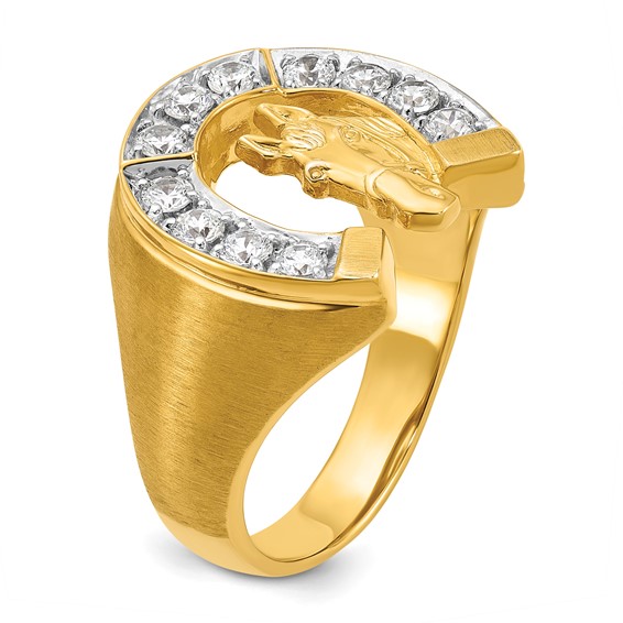 IB Goodman 14k with White Rhodium Mens Satin Horse and Horseshoe 3/4 carat Diamond Complete Ring