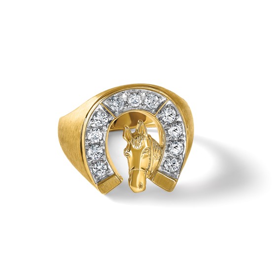 IB Goodman 14k with White Rhodium Mens Satin Horse and Horseshoe 3/4 carat Diamond Complete Ring