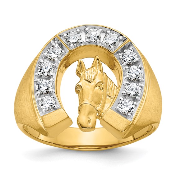 IB Goodman 14k with White Rhodium Mens Satin Horse and Horseshoe 3/4 carat Diamond Complete Ring