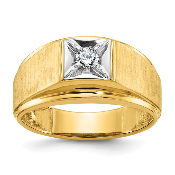 10k Two-tone Mounting IBGoodman Men's Polished and Satin Diamond Ring