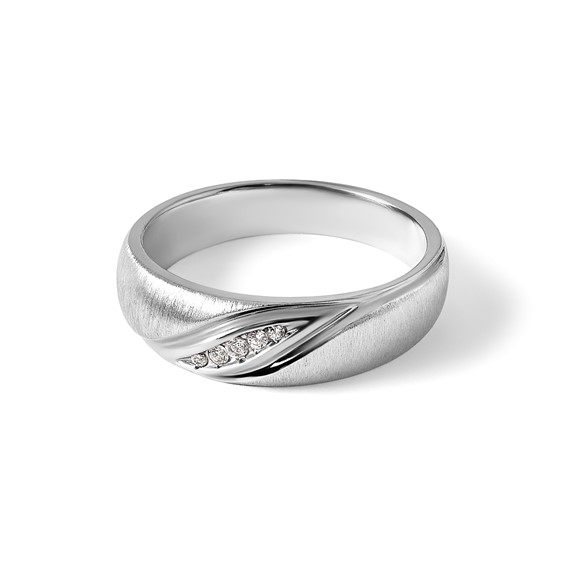 IBGoodman 14k White Gold Men's Polished and Satin 1/15 Carat AA Quality Diamond Ring