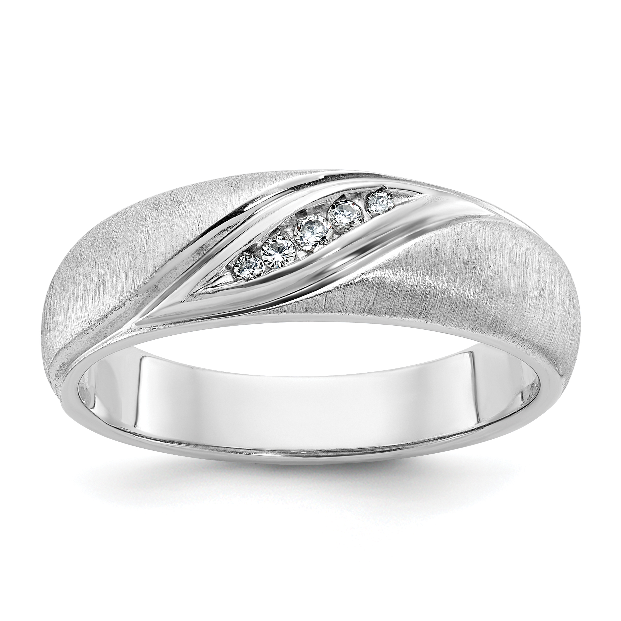 IBGoodman 14k White Gold Men's Polished and Satin 1/15 Carat AA Quality Diamond Ring (B09929-4WAA)