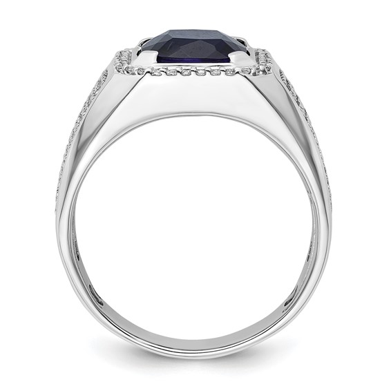 IBGoodman 14k White Gold 7/8 carat Lab Grown Diamond VS/SI+ G+ and Created Blue Sapphire Complete Men's Ring