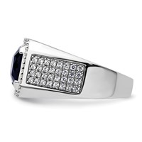 IBGoodman 14K White Gold 0.88 Carat Lab Grown Diamond VS SI+ G+ and Created Blue Sapphire Complete Men's Ring view 4