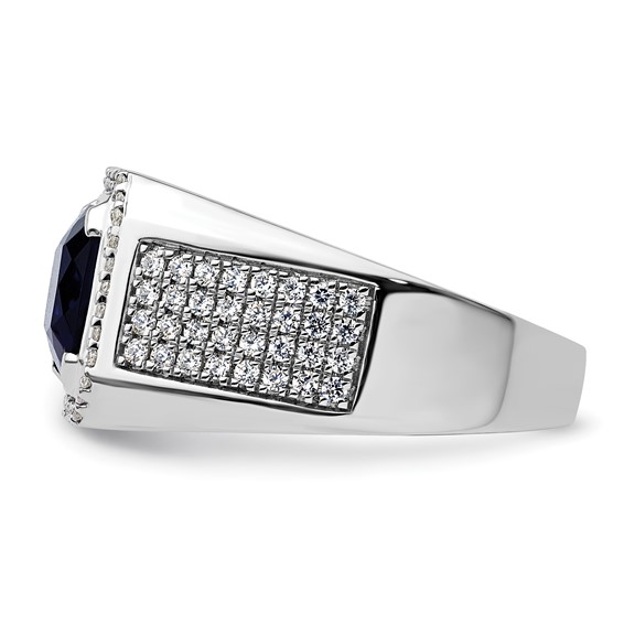 IBGoodman 14k White Gold 7/8 carat Lab Grown Diamond VS/SI+ G+ and Created Blue Sapphire Complete Men's Ring