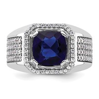 IBGoodman 14K White Gold 0.88 Carat Lab Grown Diamond VS SI+ G+ and Created Blue Sapphire Complete Men's Ring view 5